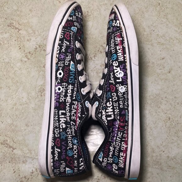 Vans Womens Black Canvas Sneakers Multicolor Graffiti Pattern Design - Picture 5 of 8